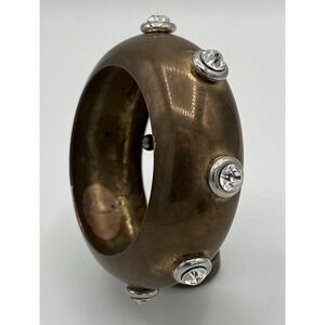 WIDE VINTAGE ART DECO BRASS AND CRYSTAL BRACELET